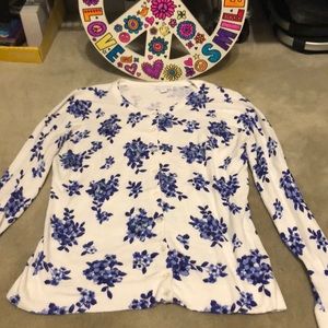 Beautiful so soft blue and white floral sweater